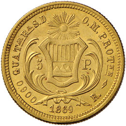 GUATEMALA 5 Pesos 1869 - Fr. 42 AU ... 