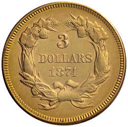 USA 3 Dollari 1874 - Fr. 124 AU RR ... 