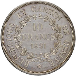 SVIZZERA Ginevra 10 Franchi 1851 ... 