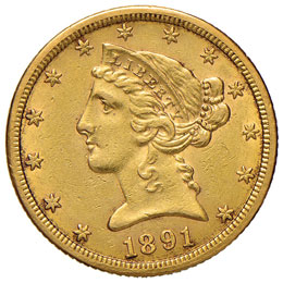 USA 5 Dollari 1891 CC – Fr. 146 ... 