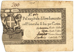 Cartamoneta sabauda - 200 Lire ... 