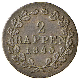 SVIZZERA Schwyz 2 Rappen 1845 - CU ... 