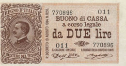 Buono di cassa - 2 Lire 19/08/1914 ... 