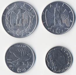 2 Lire, lira, 50 e 20 Cent. 1940 - ... 