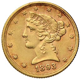 USA 5 Dollari 1893 - Fr. 143 AU (g ... 