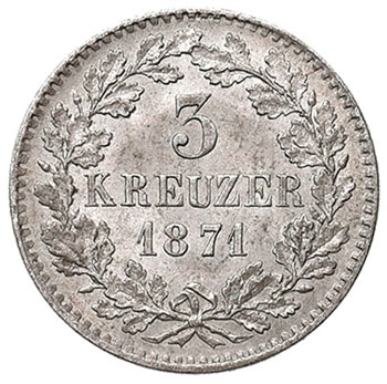 GERMANIA Baden 3 Kreuzer 1871 - KM ... 