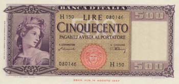Banca d’Italia - 500 Lire Italia ... 