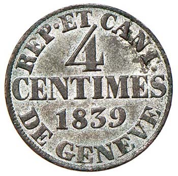 SVIZZERA Ginevra - 4 Centimes 1839 ... 