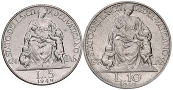 Pio XII (1939-1958) 10 e 5 Lire ... 