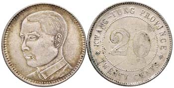 CINA Kwang Tung 20 Cent 1920, 1929 ... 