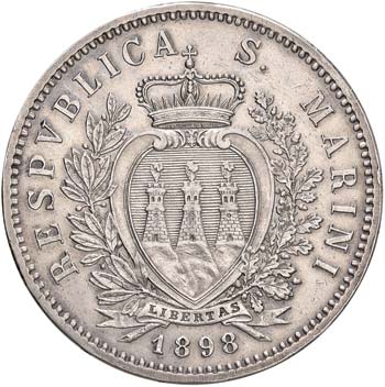 SAN MARINO 5 Lire 1898 - AG (g ... 