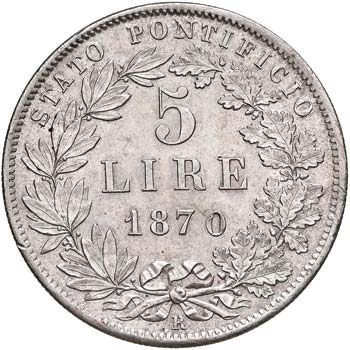 Pio IX (1846-1870) 5 Lire 1870 A. ... 