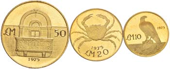 MALTA 50, 20, 10 Lire 1975 - AU (g ... 