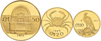 MALTA 50, 20, 10 Lire 1975 - AU (g ... 