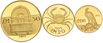 MALTA 50, 20, 10 Lire 1975 - AU (g ... 