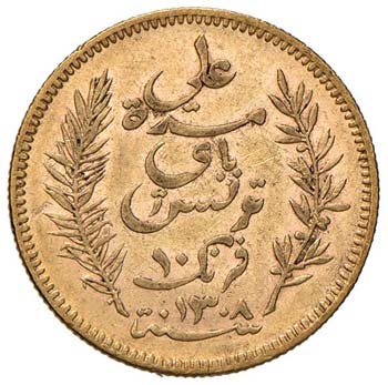 TUNISIA 10 Franchi 1891 – Fr. 13 ... 