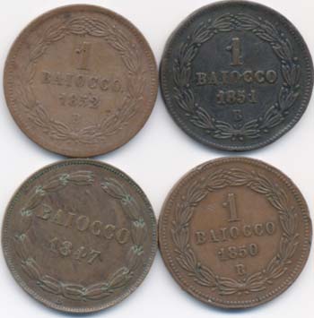 Lotto di 4 monete da un Baiocco ... 