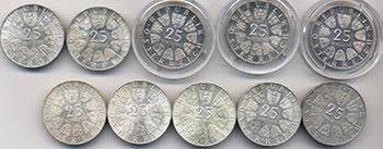 AUSTRIA Lotto di 10 monete da 25 ... 