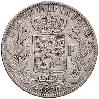 BELGIO 5 Franchi 1870 - AG (g ... 