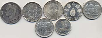 Lotto di sette monete in argento ... 