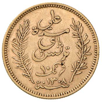 TUNISIA 10 Franchi 1891 - Fr. 13 ... 