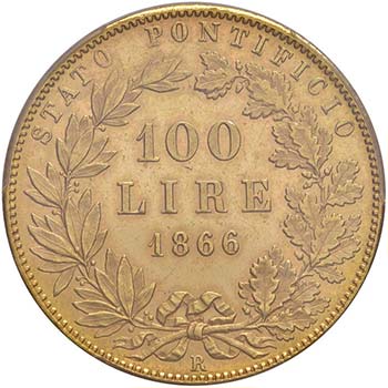 Pio IX (1846-1870) 100 Lire 1866 ... 
