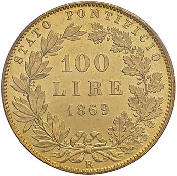 Pio IX (1846-1870) 100 Lire 1869 ... 