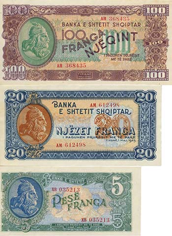 ALBANIA Banconote - 100, 20 e 5 ... 
