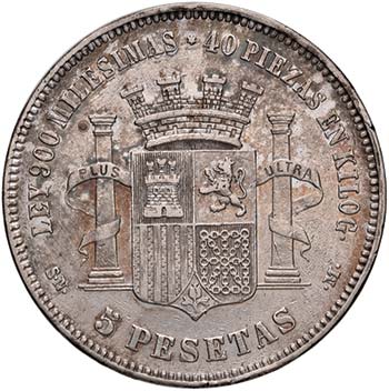 SPAGNA 5 Pesetas 1870 - AG (g ... 