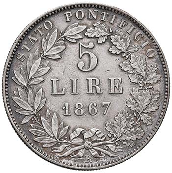 PIO IX (1846-1878) 5 Lire 1867 A. ... 