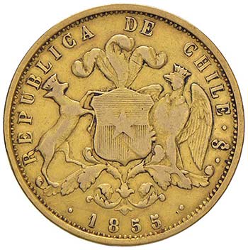 CILE 10 Pesos 1855 - KM 131 Au (g ... 
