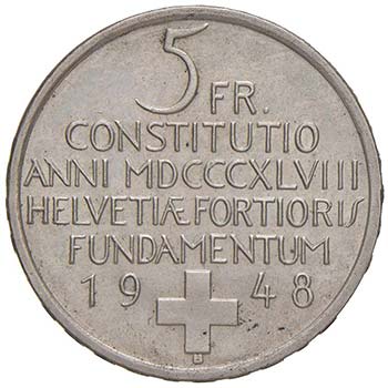 SVIZZERA 5 Franchi 1948 - KM 48 AG ... 