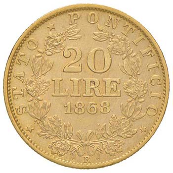 PIO IX (1846-1870) 20 Lire 1868 A. ... 