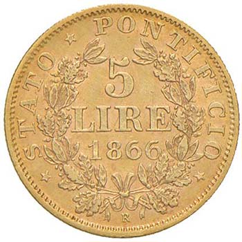 PIO IX (1846-1870) 5 Lire 1866 A. ... 