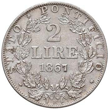 PIO IX (1846-1870) 2 Lire 1867 A. ... 