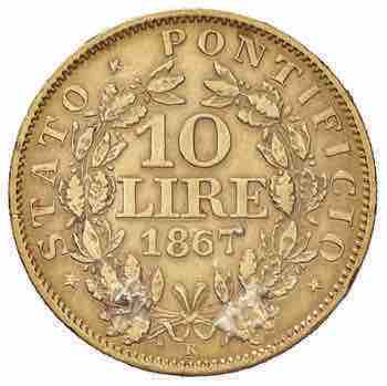 Pio IX (1846-1878) 10 Lire 1867 A. ... 