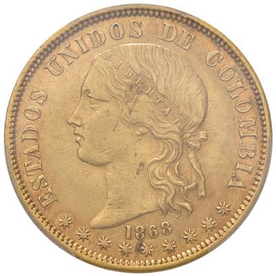 COLOMBIA 20 Pesos 1868 Bogota - KM ... 