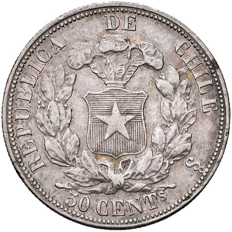 CILE 50 Centavos 1863 - KM 134 AG ... 