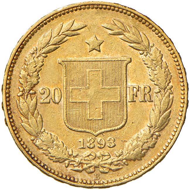 SVIZZERA 20 Franchi 1893 - Fr. 495 ... 