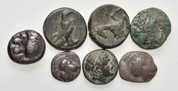 Lotto di sette monete greche di ... 