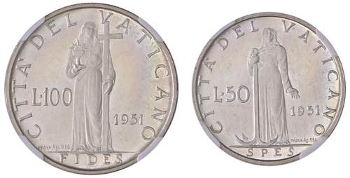 Pio XII (1939-1958) 100 e 50 Lire ... 