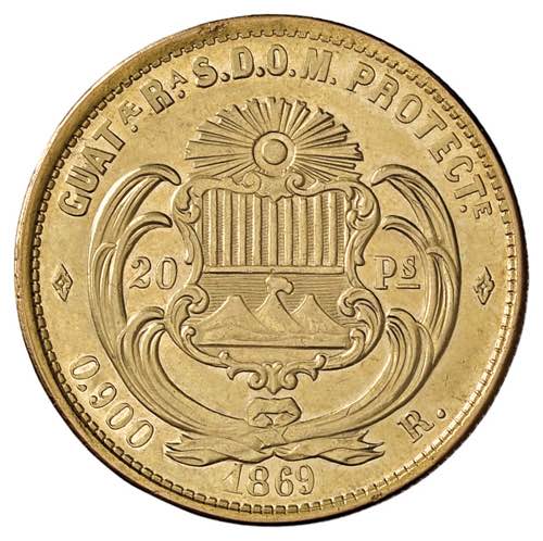 GUATEMALA 20 Pesos 1869 - KM 194 ... 