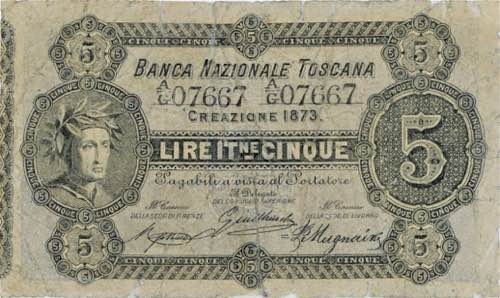 Banca Nazionale Toscana 5 Lire ... 