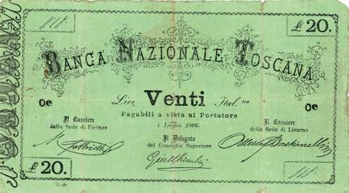 Banca Nazionale Toscana 20 Lire ... 