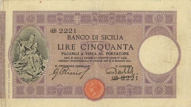 Banco di Sicilia 50 Lire QB 2221 ... 