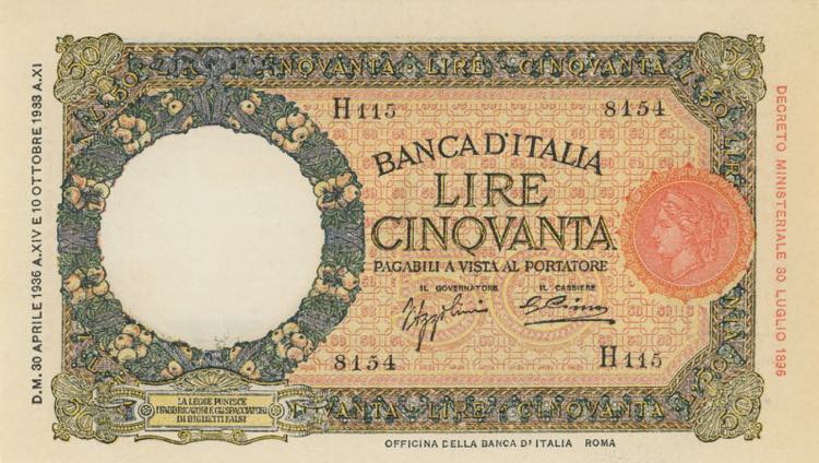 Banca d’Italia 50 Lire Lupetta ... 