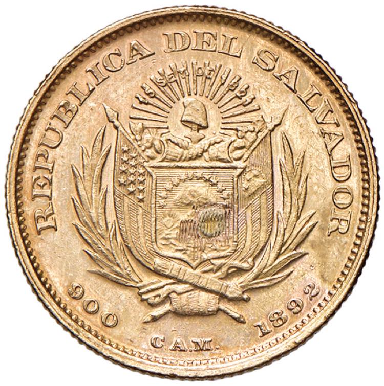 EL SALVADOR 5 Pesos 1892 - KM 117 ... 