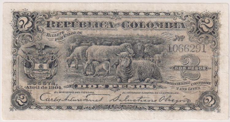 COLOMBIA banconota da 2 Pesos ... 