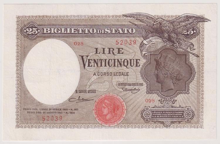 Biglietto di Stato - 25 Lire ... 