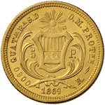 GUATEMALA 5 Pesos 1869 - Fr. 42 AU (g 8,05) ... 